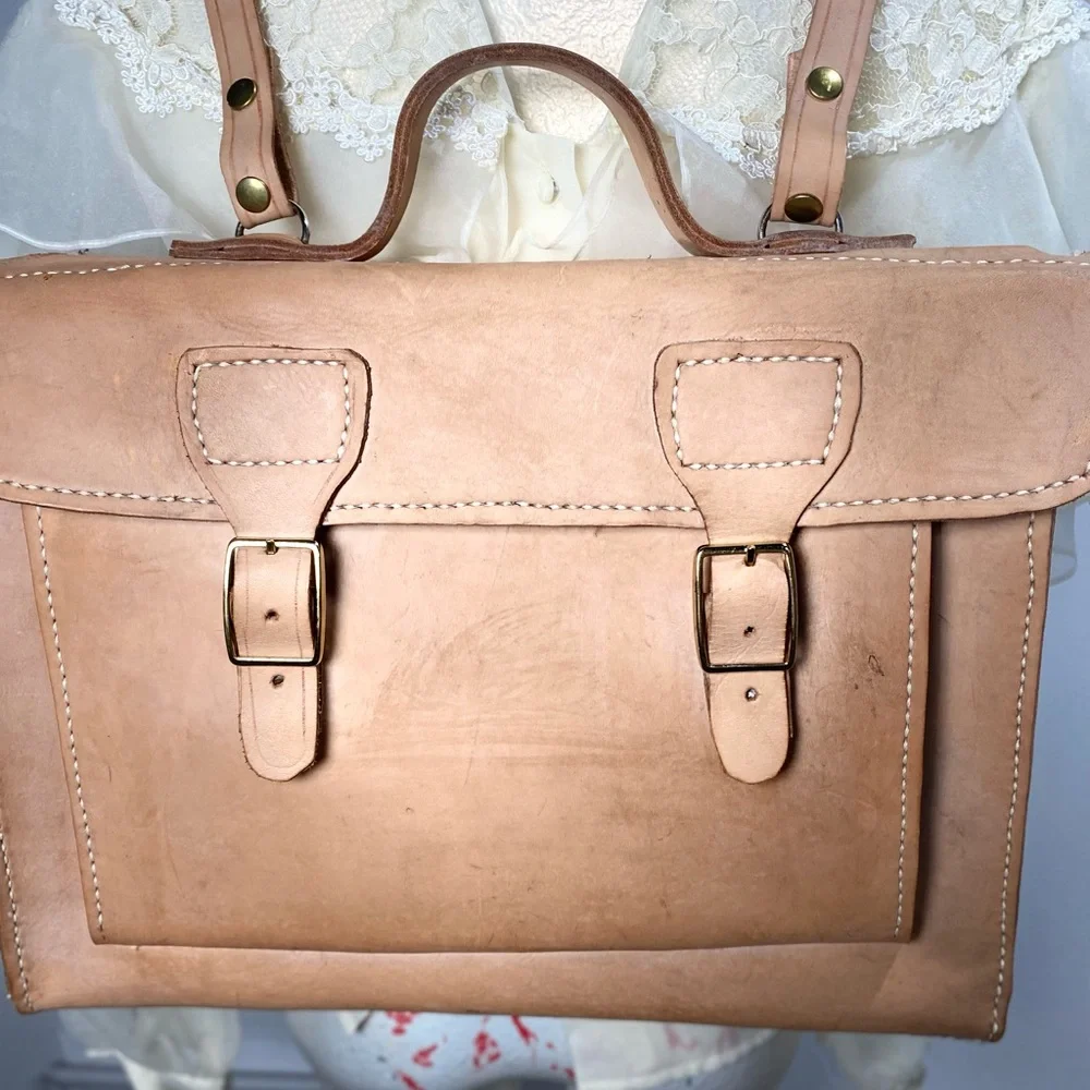Natural Tan Leather Backpack Satchel